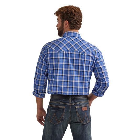 112344303 - Men's Wrangler Retro® Long Sleeve Sawtooth Snap Pocket Western Shirt In Blue Vibes