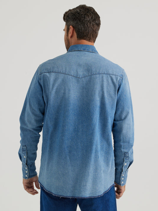 112345068 - Vintage-Inspired Western Snap Work Shirt In Medium Blue