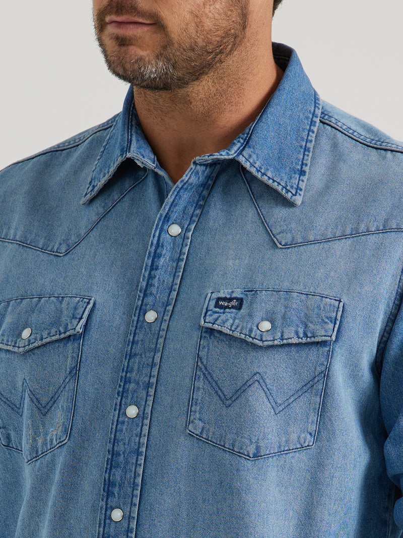 Load image into Gallery viewer, 112345068 - Vintage-Inspired Western Snap Work Shirt In Medium Blue
