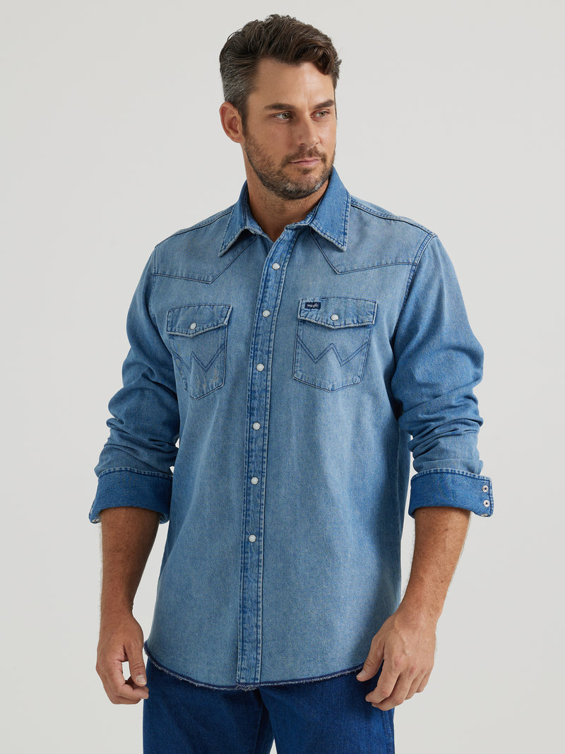 Load image into Gallery viewer, 112345068 - Vintage-Inspired Western Snap Work Shirt In Medium Blue
