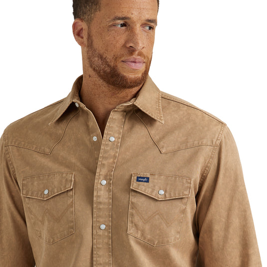 112345070 - Vintage-Inspired Western Snap Work Shirt In Tan