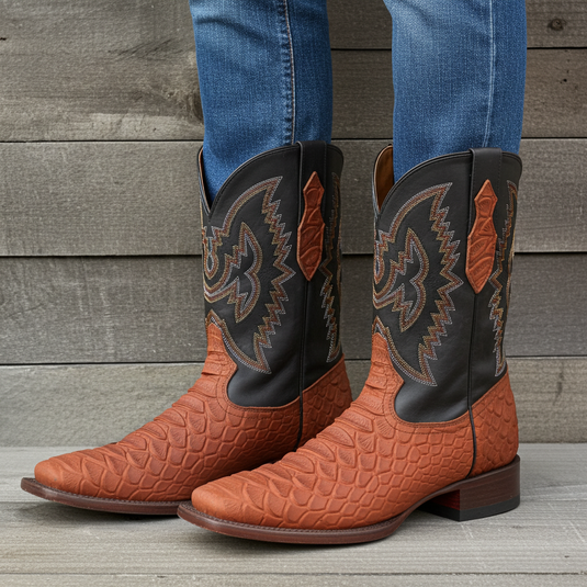 CP1704 - Cowboy Prayer Hand Crafted Rust Brown Python Print Cowboy Boot