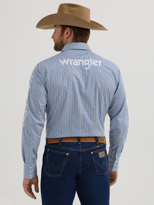 112352382 - Wrangler® Long Sleeve Logo Shirt - Snap - Blue