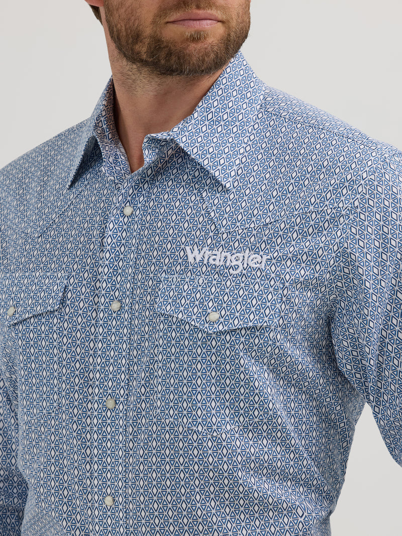 Load image into Gallery viewer, 112352382 - Wrangler® Long Sleeve Logo Shirt - Snap - Blue
