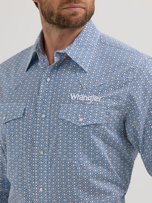 112352382 - Wrangler® Long Sleeve Logo Shirt - Snap - Blue