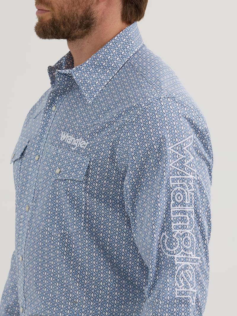 Load image into Gallery viewer, 112352382 - Wrangler® Long Sleeve Logo Shirt - Snap - Blue
