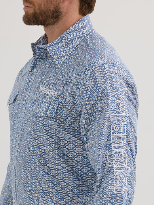 112352382 - Wrangler® Long Sleeve Logo Shirt - Snap - Blue