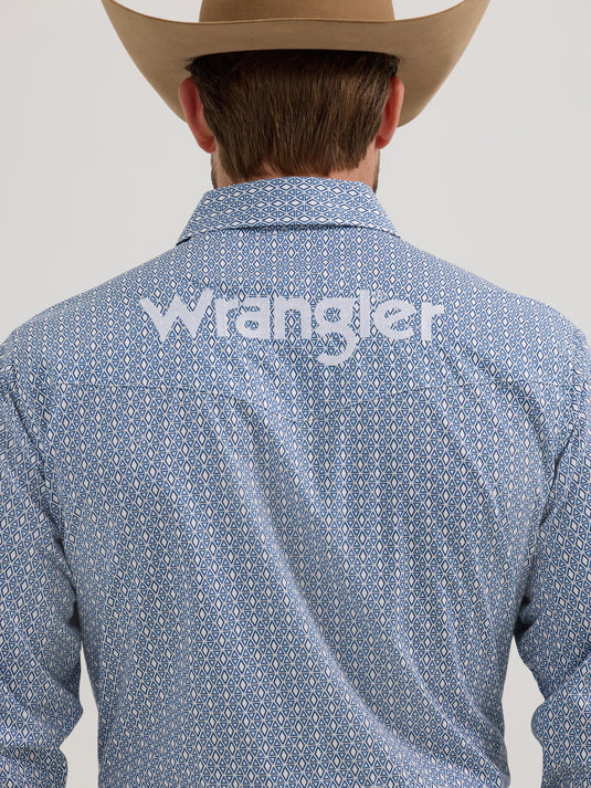 112352382 - Wrangler® Long Sleeve Logo Shirt - Snap - Blue