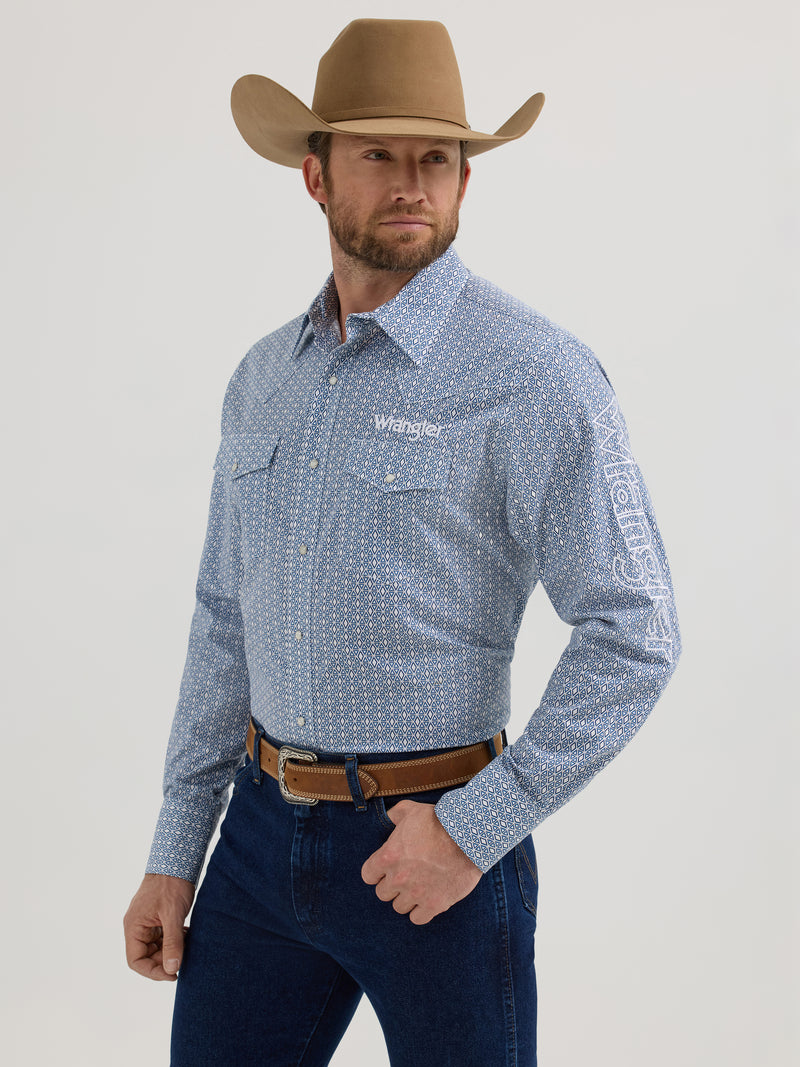 Load image into Gallery viewer, 112352382 - Wrangler® Long Sleeve Logo Shirt - Snap - Blue
