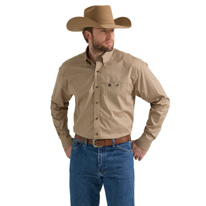 112352725 - Wrangler® George Strait One Pocket Long Sleeve Shirt - Brown