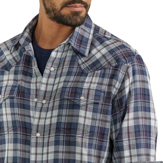 112352876 - Men's Wrangler Retro® Premium Long Sleeve Western Snap Plaid Shirt