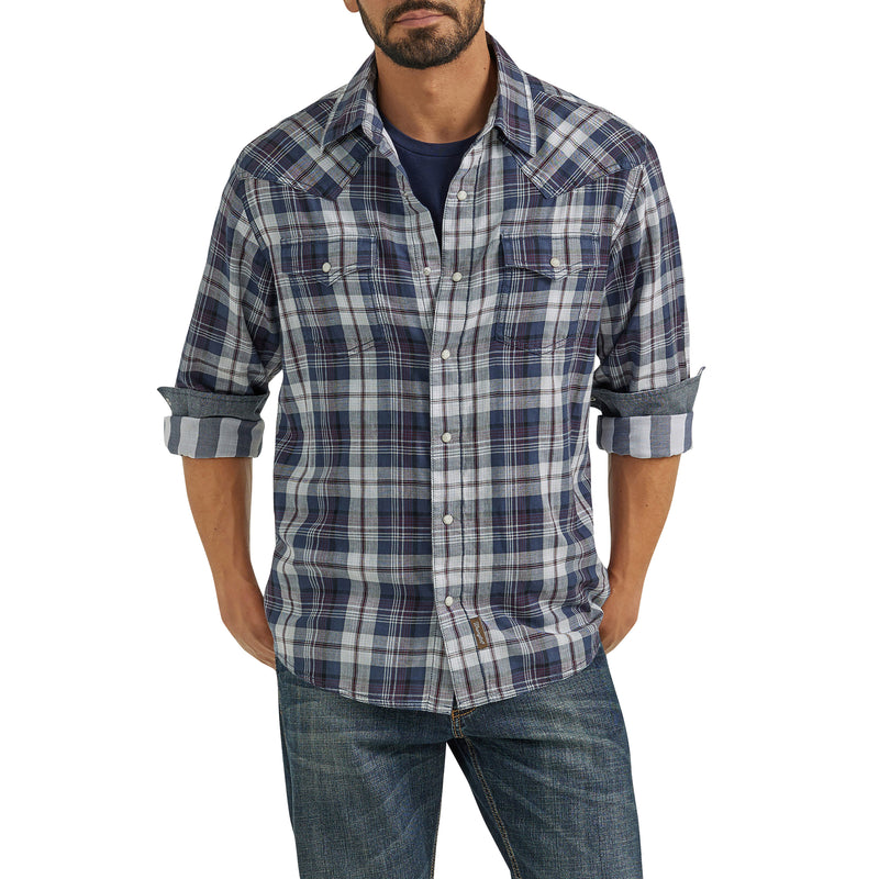 Load image into Gallery viewer, 112352876 - Men&#39;s Wrangler Retro® Premium Long Sleeve Western Snap Plaid Shirt
