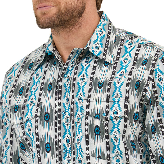 112359442 - Wrangler Men's Checotah® Long Sleeve Western Snap Printed Shirt