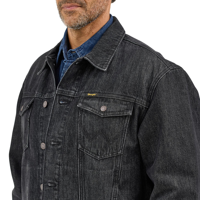 Wrangler Black Denim Lined Jacket Wrangler Men's Denim Sherpa