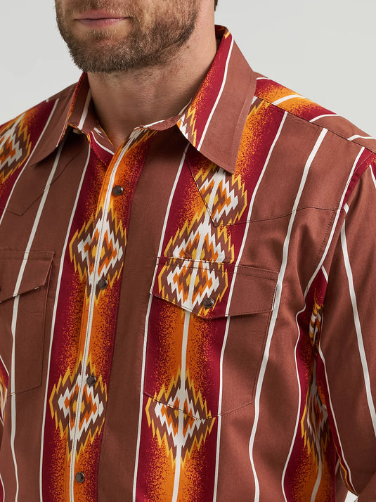 112369466 - Wrangler Men's Checotah® Long Sleeve Western Snap Printed Shirt