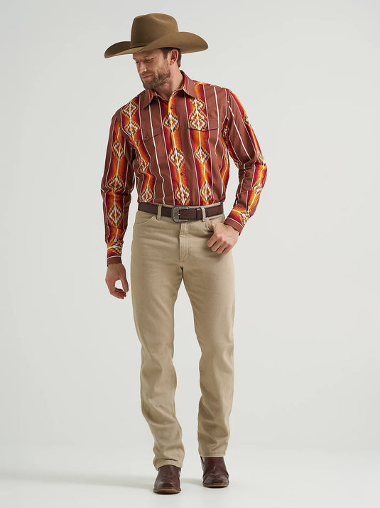 112369466 - Wrangler Men's Checotah® Long Sleeve Western Snap Printed Shirt