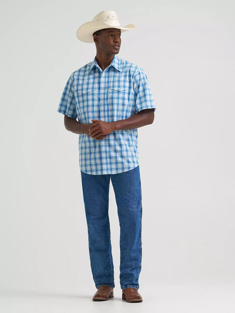 Load image into Gallery viewer, 112374834 - Wrangler Men's Wrinkle Resist Short Sleeve Western Snap Plaid Shirt
