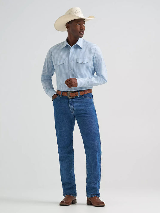 112374876 - Wrangler Men's Wrinkle Resist Long Sleeve Western Snap Stripe Shirt