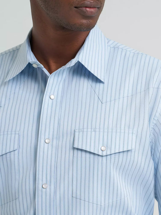 112374876 - Wrangler Men's Wrinkle Resist Long Sleeve Western Snap Stripe Shirt