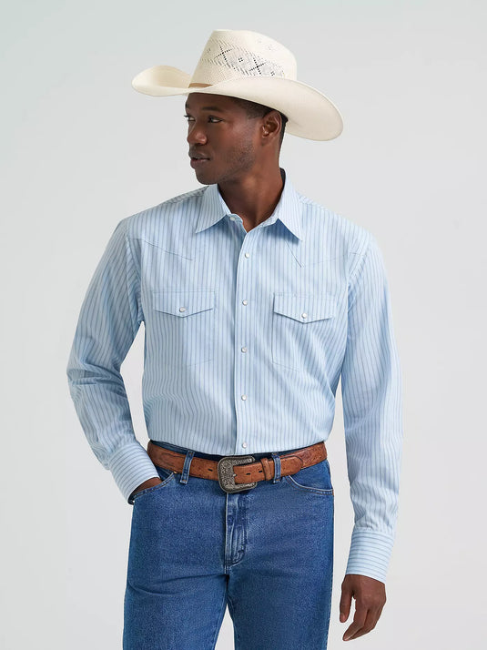 112374876 - Wrangler Men's Wrinkle Resist Long Sleeve Western Snap Stripe Shirt