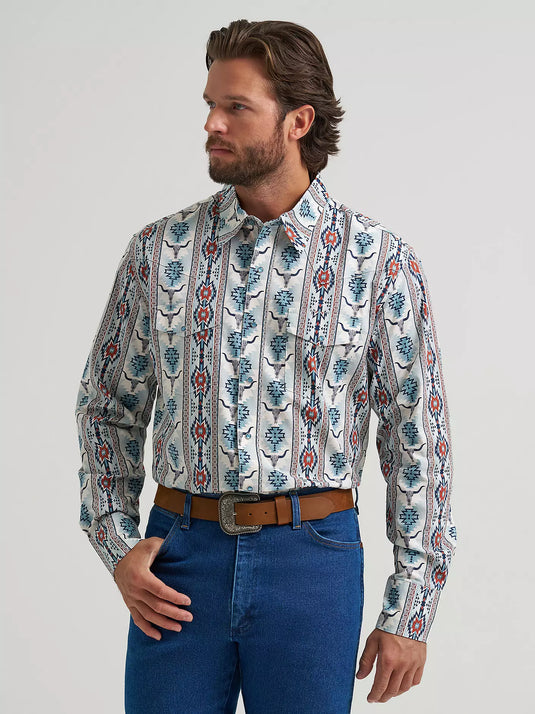 112374908 - Wrangler Men's Checotah® Long Sleeve Western Snap Printed Shirt