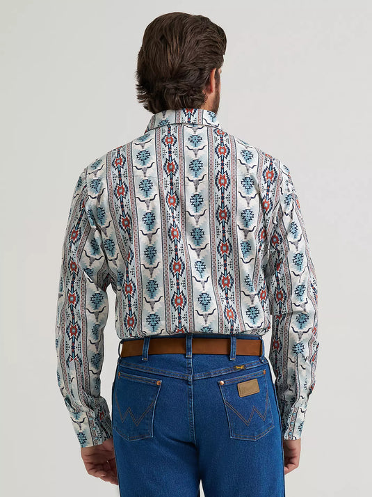112374908 - Wrangler Men's Checotah® Long Sleeve Western Snap Printed Shirt