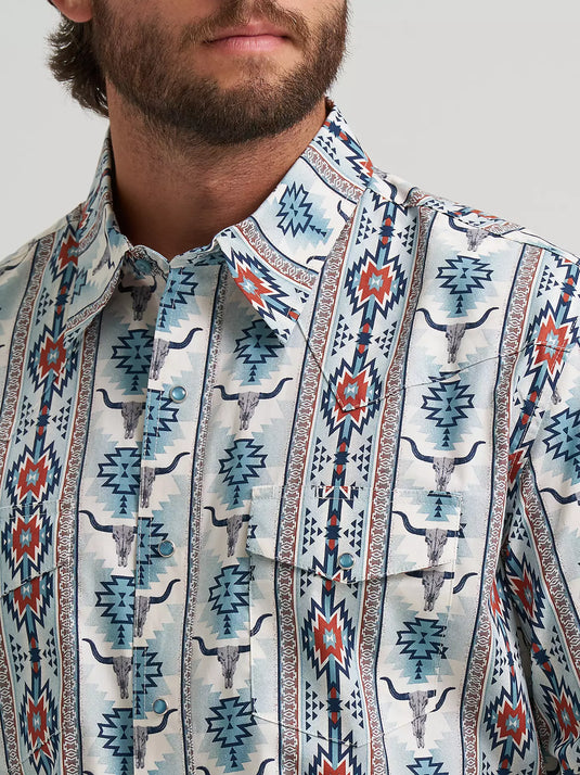 112374908 - Wrangler Men's Checotah® Long Sleeve Western Snap Printed Shirt