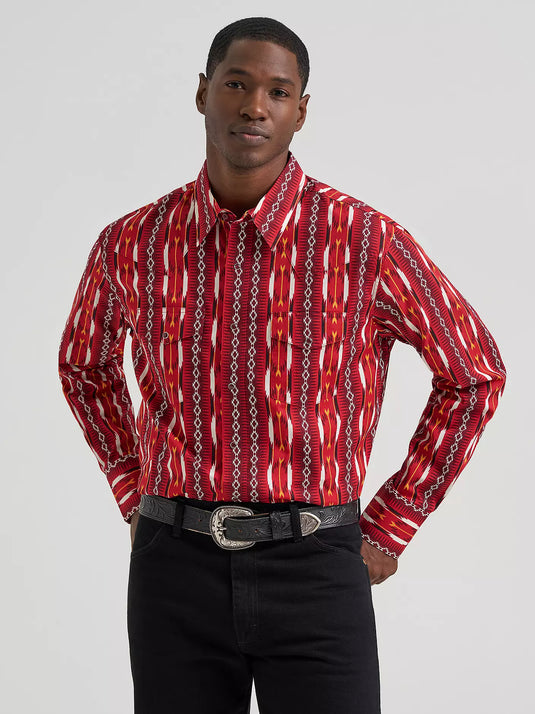112374909 - Wrangler Men's Checotah® Long Sleeve Western Snap Printed Shirt