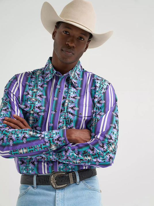112374916 - Wrangler Men's Checotah® Long Sleeve Western Snap Printed Shirt