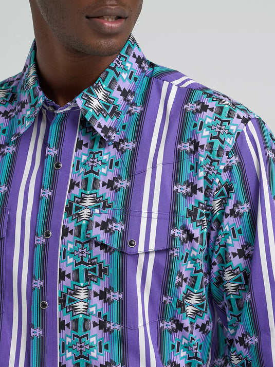 112374916 - Wrangler Men's Checotah® Long Sleeve Western Snap Printed Shirt