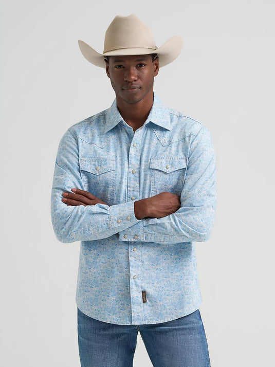 112374976 - Wrangler Men's Retro® Premium Long Sleeve Western Snap Printed Shirt