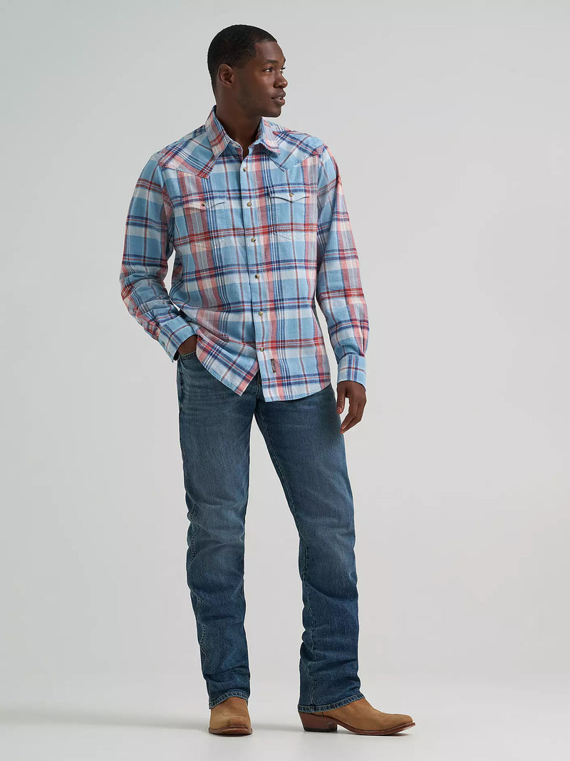 Load image into Gallery viewer, 112374998 - Wrangler Men's Retro® Premium Long Sleeve Western Snap Plaid Shirt
