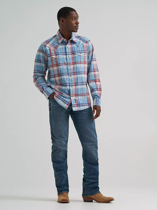 112374998 - Wrangler Men's Retro® Premium Long Sleeve Western Snap Plaid Shirt