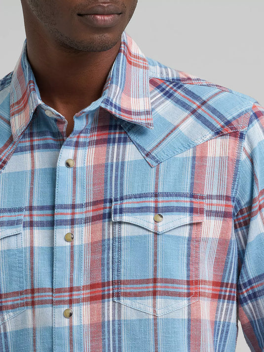 112374998 - Wrangler Men's Retro® Premium Long Sleeve Western Snap Plaid Shirt