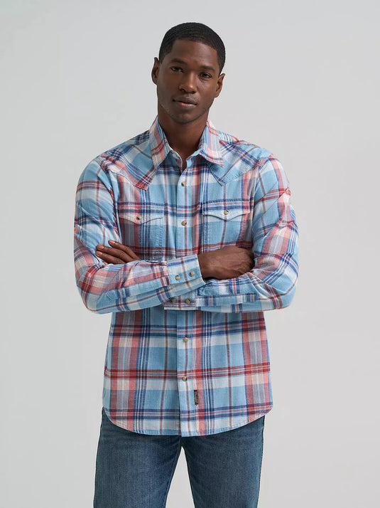 112374998 - Wrangler Men's Retro® Premium Long Sleeve Western Snap Plaid Shirt
