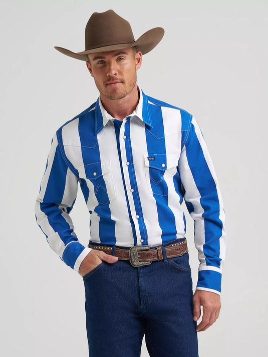 112375917 - Wrangler Vintage-Inspired Brushpopper Big Blue Work Shirt