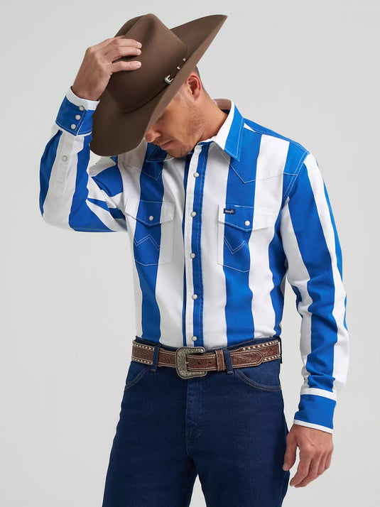112375917 - Wrangler Vintage-Inspired Brushpopper Big Blue Work Shirt