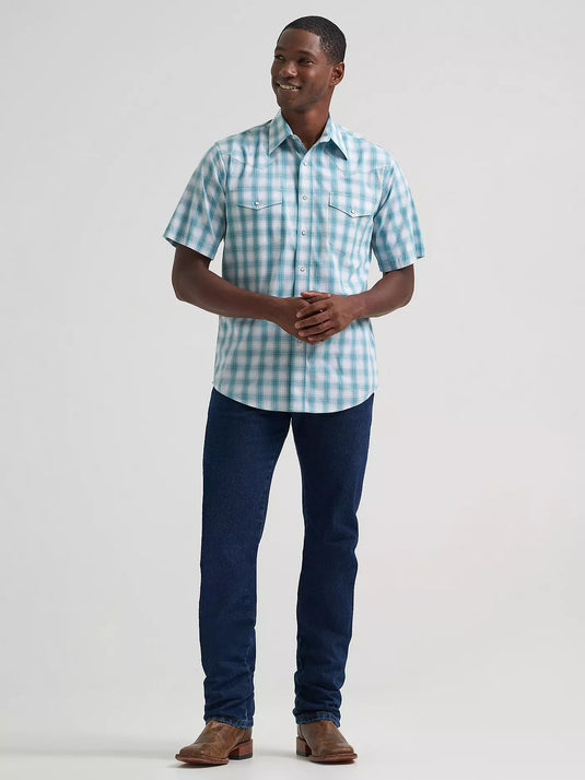 112379029 - Wrangler Men's Wrinkle Resist Short Sleeve Western Snap Plaid Shirt