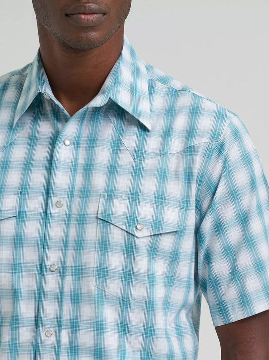 112379029 - Wrangler Men's Wrinkle Resist Short Sleeve Western Snap Plaid Shirt