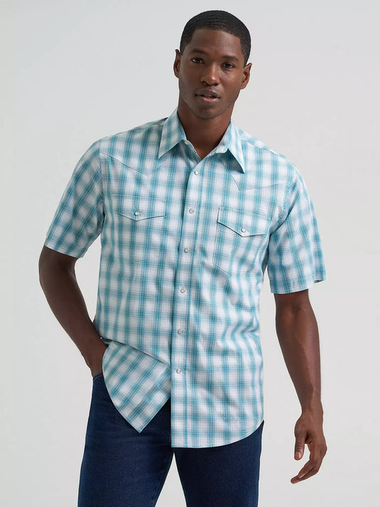 112379029 - Wrangler Men's Wrinkle Resist Short Sleeve Western Snap Plaid Shirt