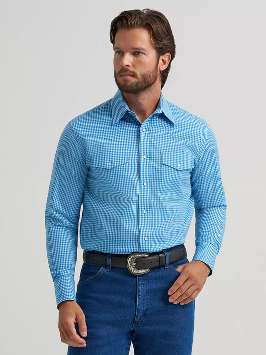 112379032 - Wrangler Men's Wrinkle Resist Long Sleeve Western Snap Plaid Shirt