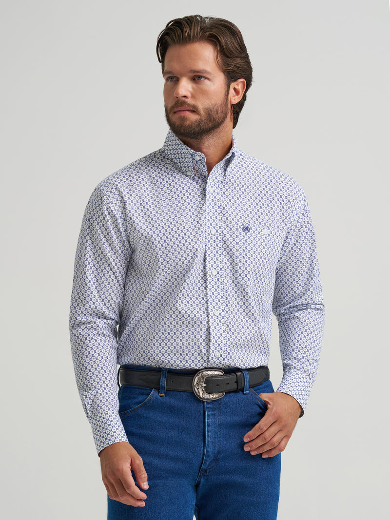 Load image into Gallery viewer, 112379162 - Wrangler Men's Classic Long Sleeve Shirt - Relaxed Fit - Blue/White
