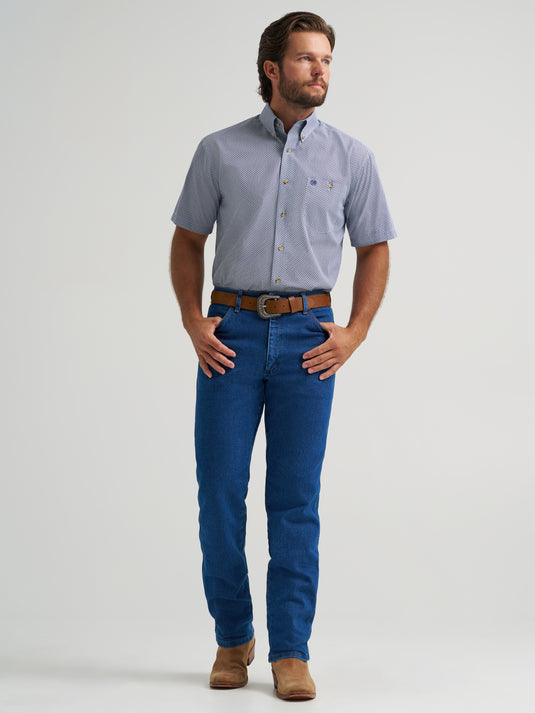 112379201 - Wrangler Men's Classic Short Sleeve Shirt - Relaxed Fit - Blue
