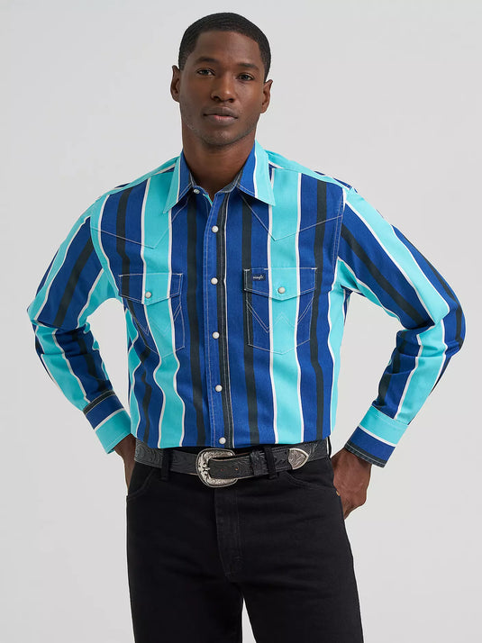 112379229 - Wrangler Vintage-Inspired Brushpopper Cobalt Storm Work Shirt
