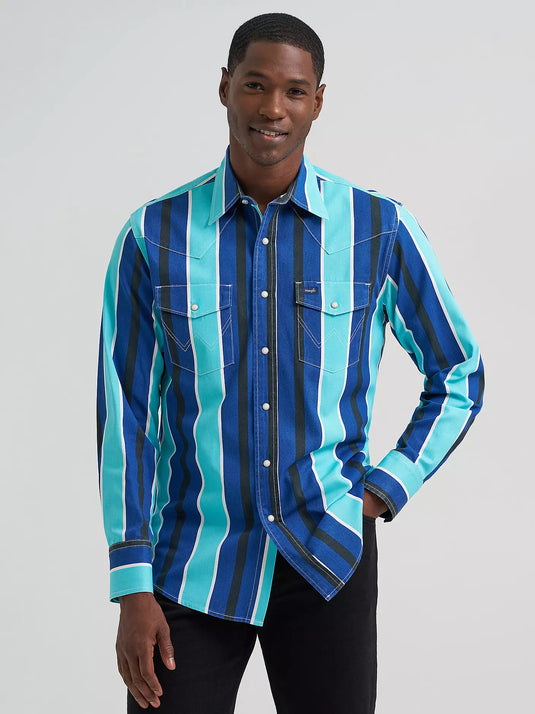 112379229 - Wrangler Vintage-Inspired Brushpopper Cobalt Storm Work Shirt