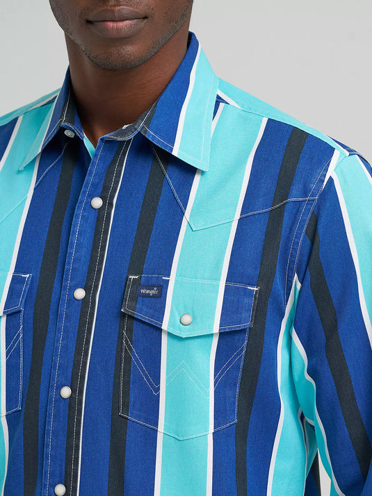 112379229 - Wrangler Vintage-Inspired Brushpopper Cobalt Storm Work Shirt