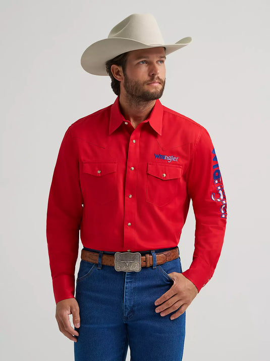 112379238 - Wrangler® Men's Logo Long Sleeve Western Snap Shirt