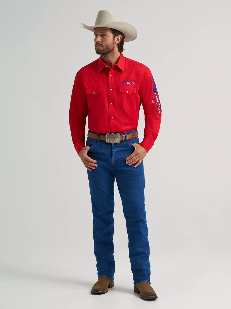 Load image into Gallery viewer, 112379238 - Wrangler® Men's Logo Long Sleeve Western Snap Shirt
