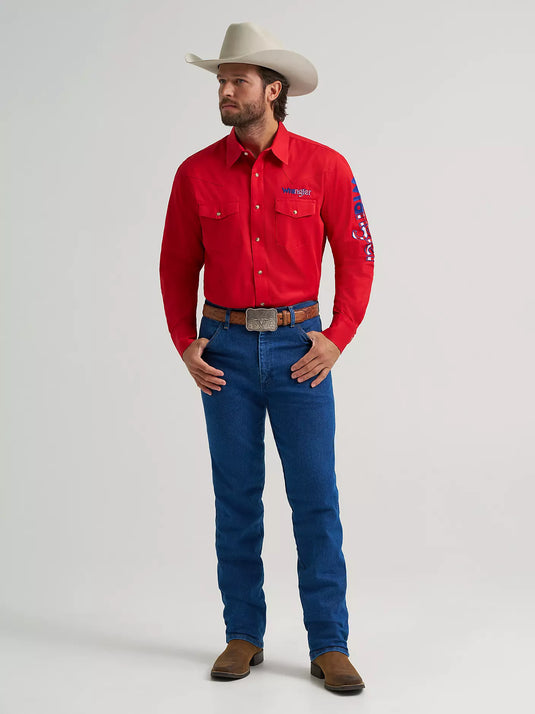 112379238 - Wrangler® Men's Logo Long Sleeve Western Snap Shirt