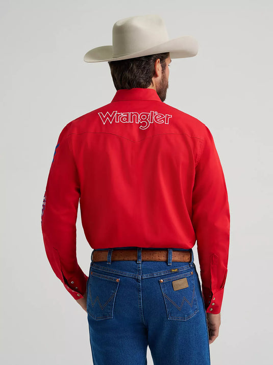 112379238 - Wrangler® Men's Logo Long Sleeve Western Snap Shirt